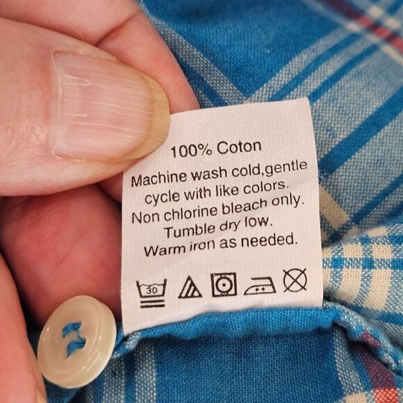 J. Crew Perfect Fit Plaid 1/4 Button Shirt Medium Cotton Blue/Red/White - Picture 6 of 8